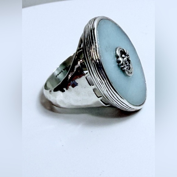 Silpada Vintage Rare Hammered Sterling Silver & Amazonite Oval Statement Ring